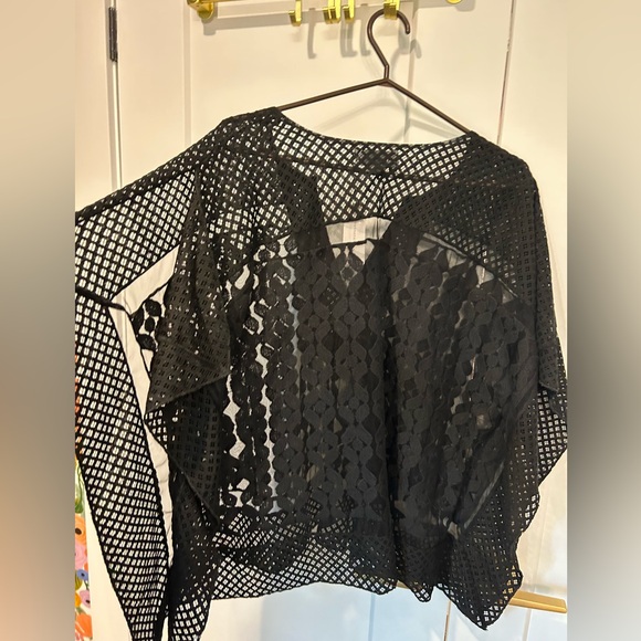 ANTHROPOLOGIE Cropped Black Crochet/Lace Poncho one size - Picture 2 of 8